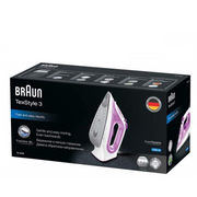Braun SI 3030 PU TexStyle 3 Steam Iron in purple and white, featuring the FreeGlide 3D ceramic soleplate and precision tip