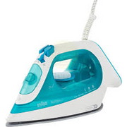 Braun TexStyle 3 Steam Iron SI 3041 GR in turquoise and white, featuring a FreeGlide 3D ceramic soleplate and precision tip.