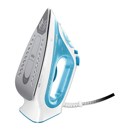 Braun TexStyle 3 SI3041GR Steam Iron in Turquoise, standing on its heel