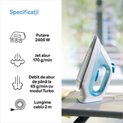Braun SI 3053 BL TexStyle 3 Steam Iron in blue and white, showcasing the FreeGlide 3D ceramic soleplate and precision tip