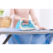 Braun SI 3053 BL TexStyle 3 Steam Iron in blue and white, showcasing the FreeGlide 3D ceramic soleplate and precision tip