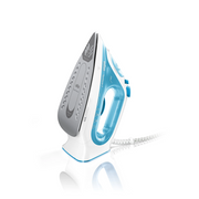 Braun SI 3053 BL TexStyle 3 Steam Iron in blue and white, showcasing the FreeGlide 3D ceramic soleplate and precision tip