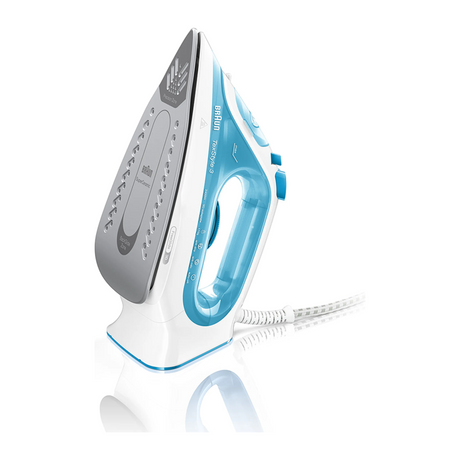 Braun TexStyle 3 SI 3053 BL Steam Iron in Blue and White, standing on its heel