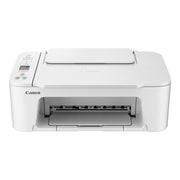 Canon PIXMA TS3751i wireless all-in-one inkjet printer in white showing its compact design and LCD display.