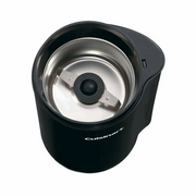 Cuisinart DCG-20BKN Coffee Bar Power Grinder in black featuring a transparent lid with measurement markings and stainless steel grinding bowl.