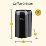 Cuisinart Coffee Bar DCG-20BKN Coffee Grinder in Black, dimensions drawing