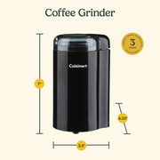 Cuisinart DCG-20BKN Coffee Bar Power Grinder in black featuring a transparent lid with measurement markings and stainless steel grinding bowl.