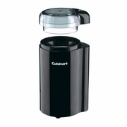 Cuisinart DCG-20BKN Coffee Bar Power Grinder in black featuring a transparent lid with measurement markings and stainless steel grinding bowl.