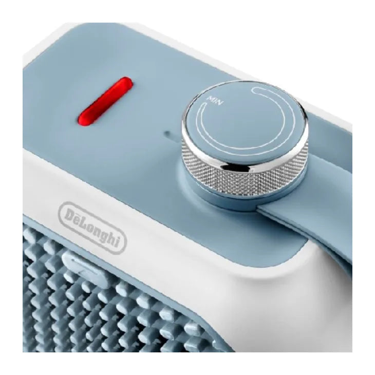 De'Longhi Capsule Desk HFX10B03.LB Desk Fan Heater in Blue, controls and display