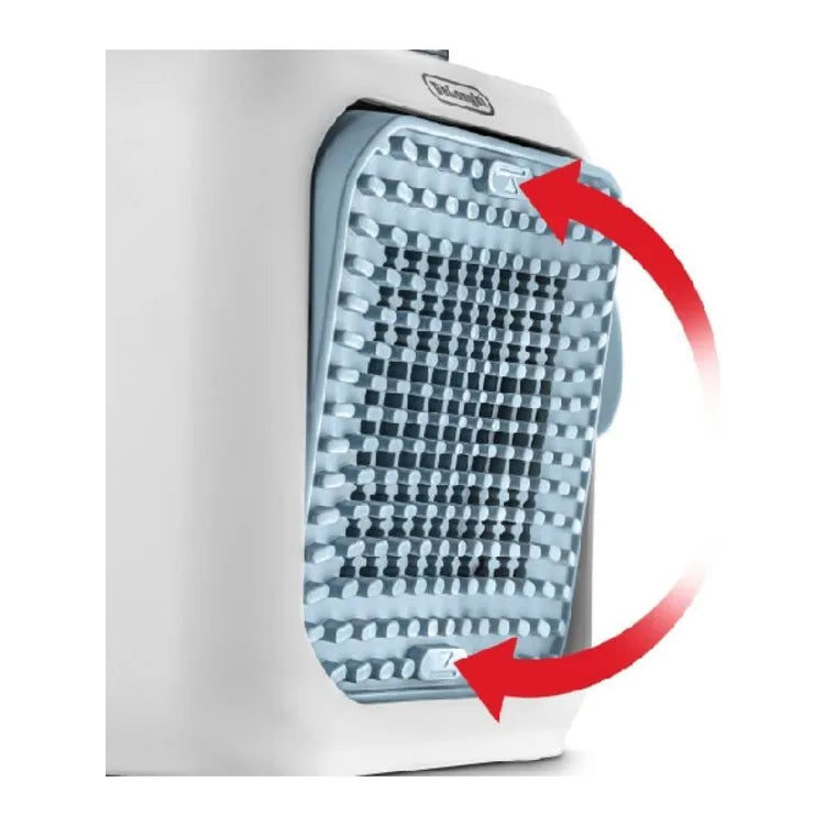 De'Longhi Capsule Desk HFX10B03.LB Desk Fan Heater in Blue, controls and display