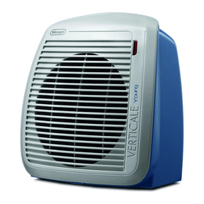 De'Longhi HVY1020 Fan Heater in Grey/Blue, angled view