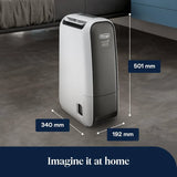 De'Longhi DNS65, with height, width and depth measurements marked in millimetres