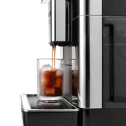 De'Longhi PrimaDonna Aromatic ECAM630.75.TSM automatic coffee machine in titanium silver with a 5-inch touch screen and LatteCrema carafe.