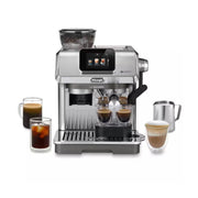 De'Longhi La Specialista Touch EC9455.M manual coffee maker in brushed metal finish showing the 3.5 inch touchscreen and built-in grinder.