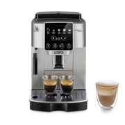 De'Longhi Magnifica Start automatic coffee machine in silver and black featuring one-touch icons and manual steam wand.