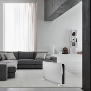 De'Longhi Slim Style HSX2320 2000W Convector Heater in White featuring a lateral fan system and slim 9cm profile.