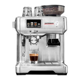 Gastroback 42623, front view with glasses on top and espresso in a glass