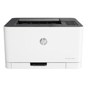 HP Color Laser 150nw wireless printer in white, showing its ultra-compact design and LED control panel.