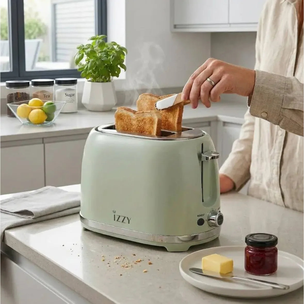Izzy Vintage IZ-9103 Toaster in Green, in use