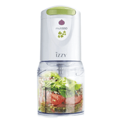 IZZY Multi 550 food chopper in white showing the triple stainless steel blade system and 0.6L bowl.