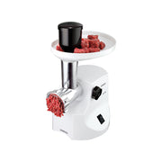 Kenwood MG450 white meat grinder with 1400W motor, three cutting screens, and sausage maker attachment.