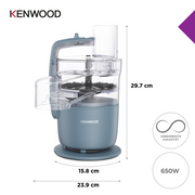 Kenwood MultiPro Go FDP22.130GY Compact Food Processor in Storm Grey with Express Serve attachment and stainless steel blades.