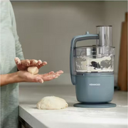 Kenwood MultiPro Go FDP22.130GY Compact Food Processor in Storm Grey with Express Serve attachment and stainless steel blades.
