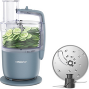 Kenwood MultiPro Go FDP22.130GY Compact Food Processor in Storm Grey with Express Serve attachment and stainless steel blades.