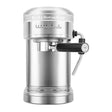 KitchenAid Artisan 5KES6503B Espresso Machine in Stainless Steel, straight front view with the portafilter in place