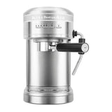 KitchenAid Artisan 5KES6503B Espresso Machine in Stainless Steel, straight front view with the portafilter in place