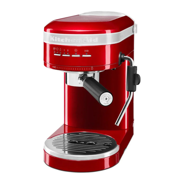 KitchenAid Artisan 5KES6503B Espresso Machine in Candy Apple, three-quarter view showing the drip tray