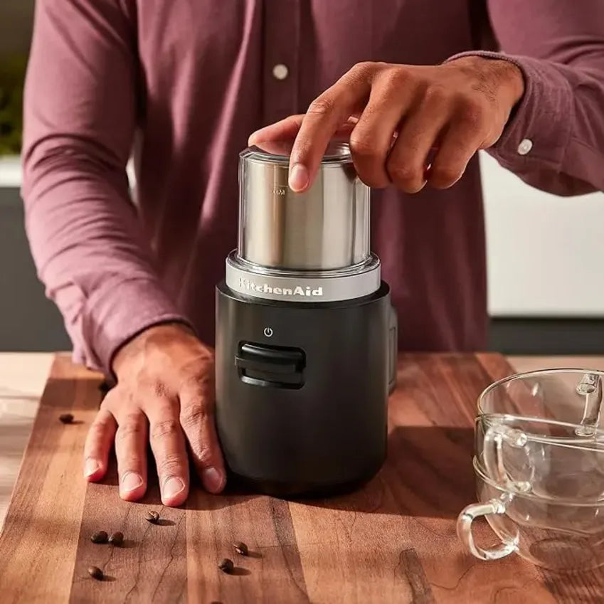 KitchenAid KitchenAid Go Cordless System 5KBGR111BM Coffee Grinder in Matte Black, in use