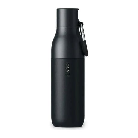 LARQ BNSOB074A, front view of bottle with carabiner on plain background