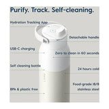 LARQ PuerVis 2 in Granite White, bottle with labelled feature callouts and headline