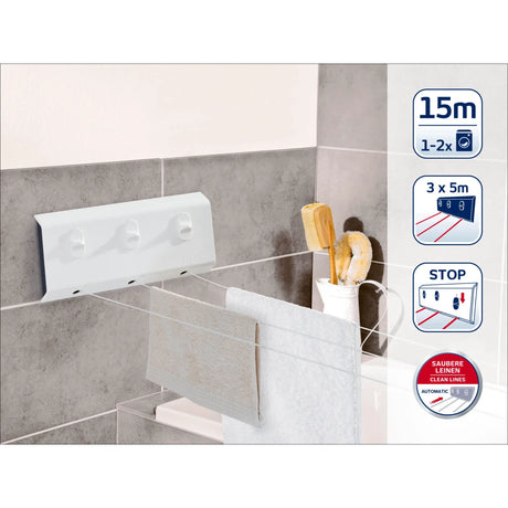 Leifheit Rollfix 83107 Wall Washing Line in White, in use