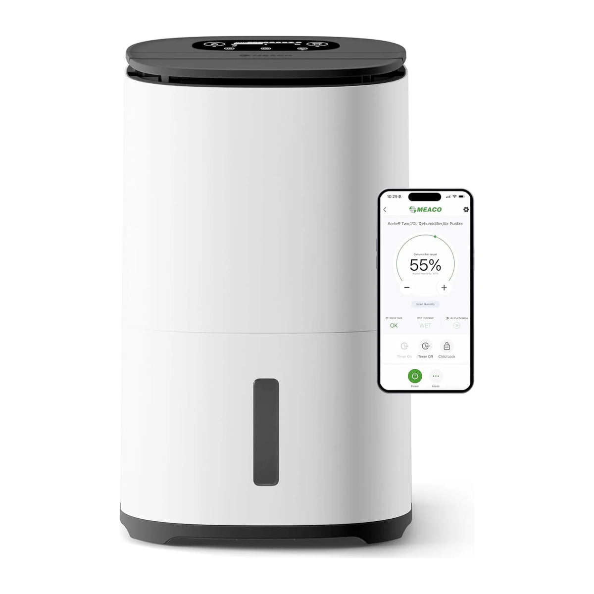 Meaco MeacoDry Arete Arete Two 20L Dehumidifier, front view