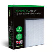 Three-pack of replacement H13 medical-grade HEPA filters for MeacoDry Arete One 10L and 12L dehumidifiers.