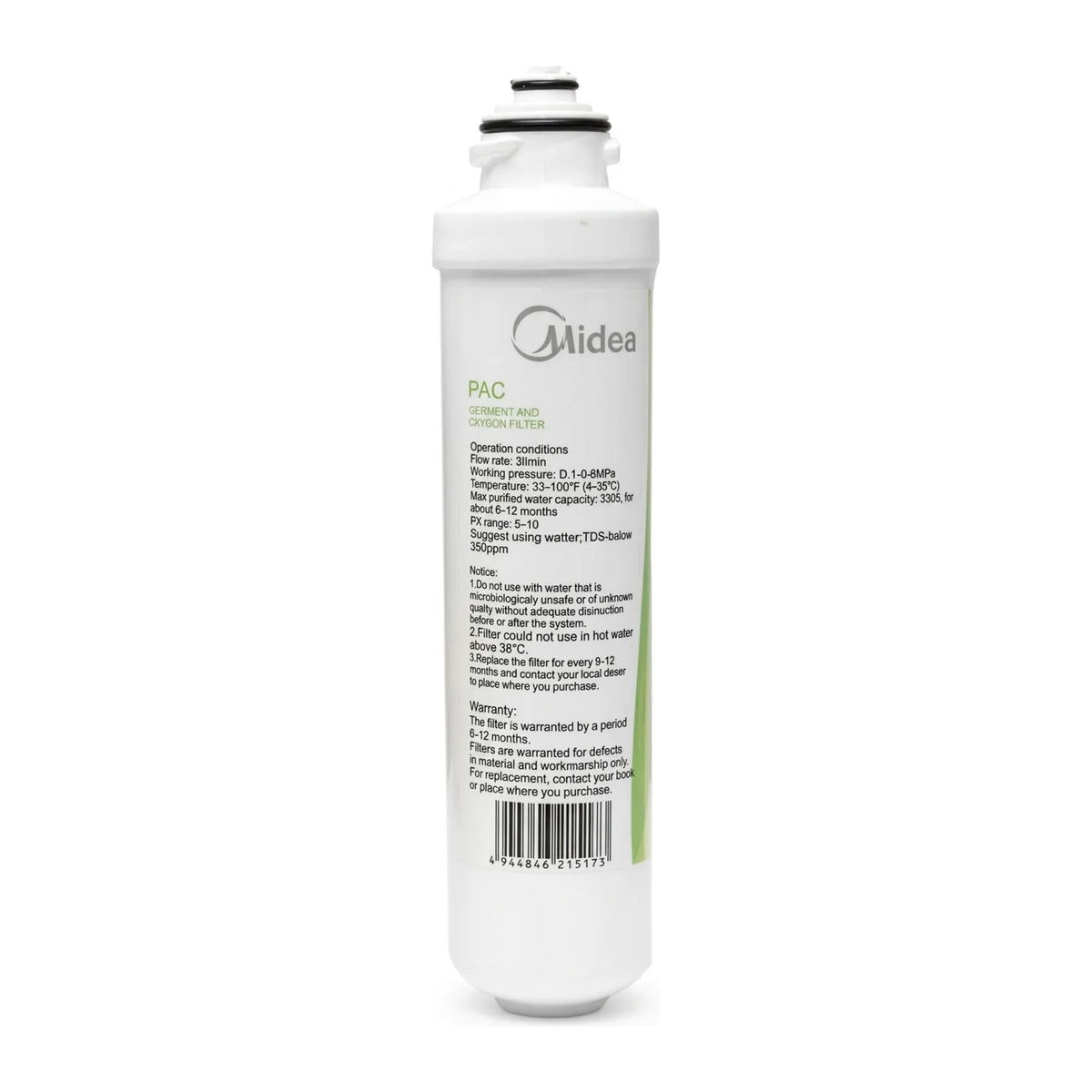 Midea PAC Filter No.1 15663200A09124 PAC Water Filter, front view