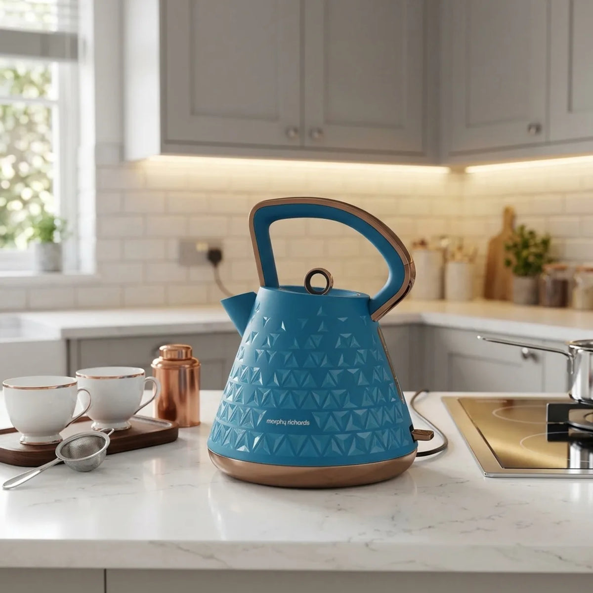 Morphy Richards 108104 Electric Kettle in Blue, in a room setting