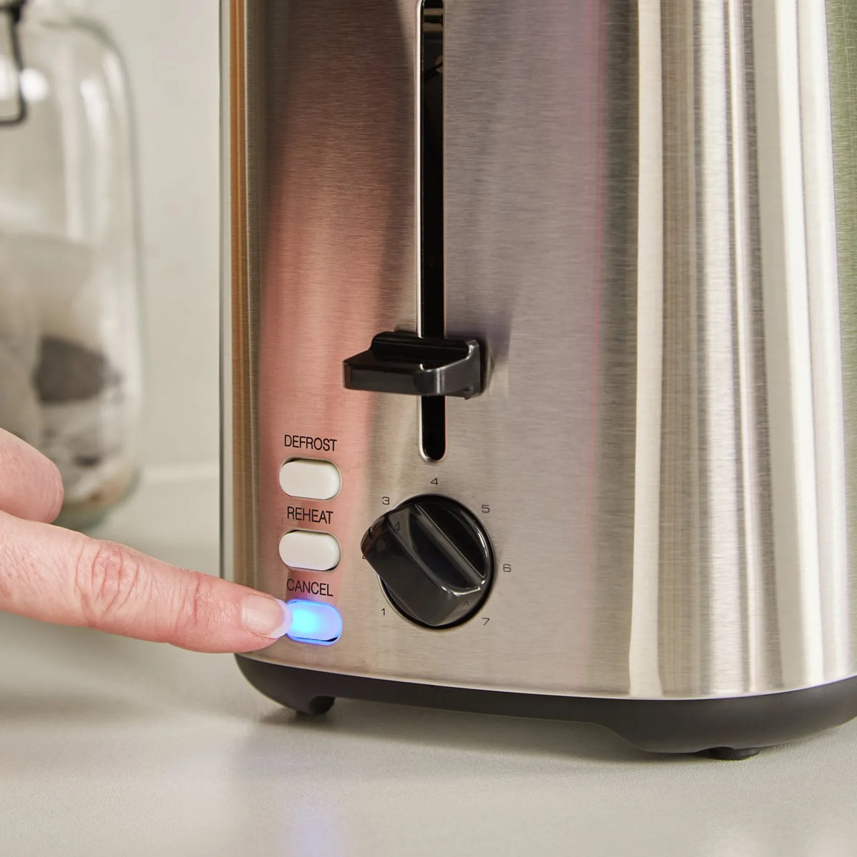 Morphy Richards Equip 222067 Toaster in Stainless Steel, close-up detail