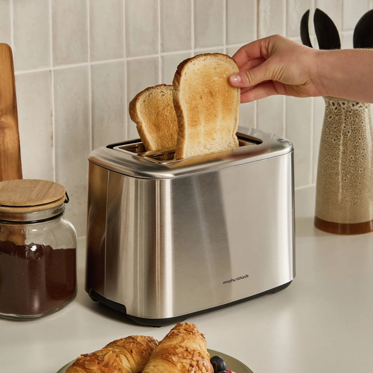 Morphy Richards Equip 222067 Toaster in Stainless Steel, in use