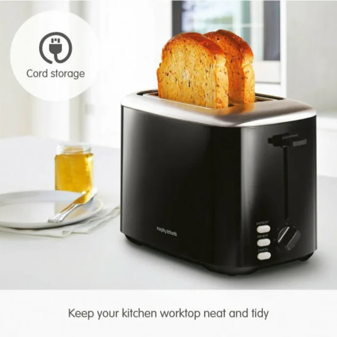 Morphy Richards Equip 222067 Toaster in Black, front view