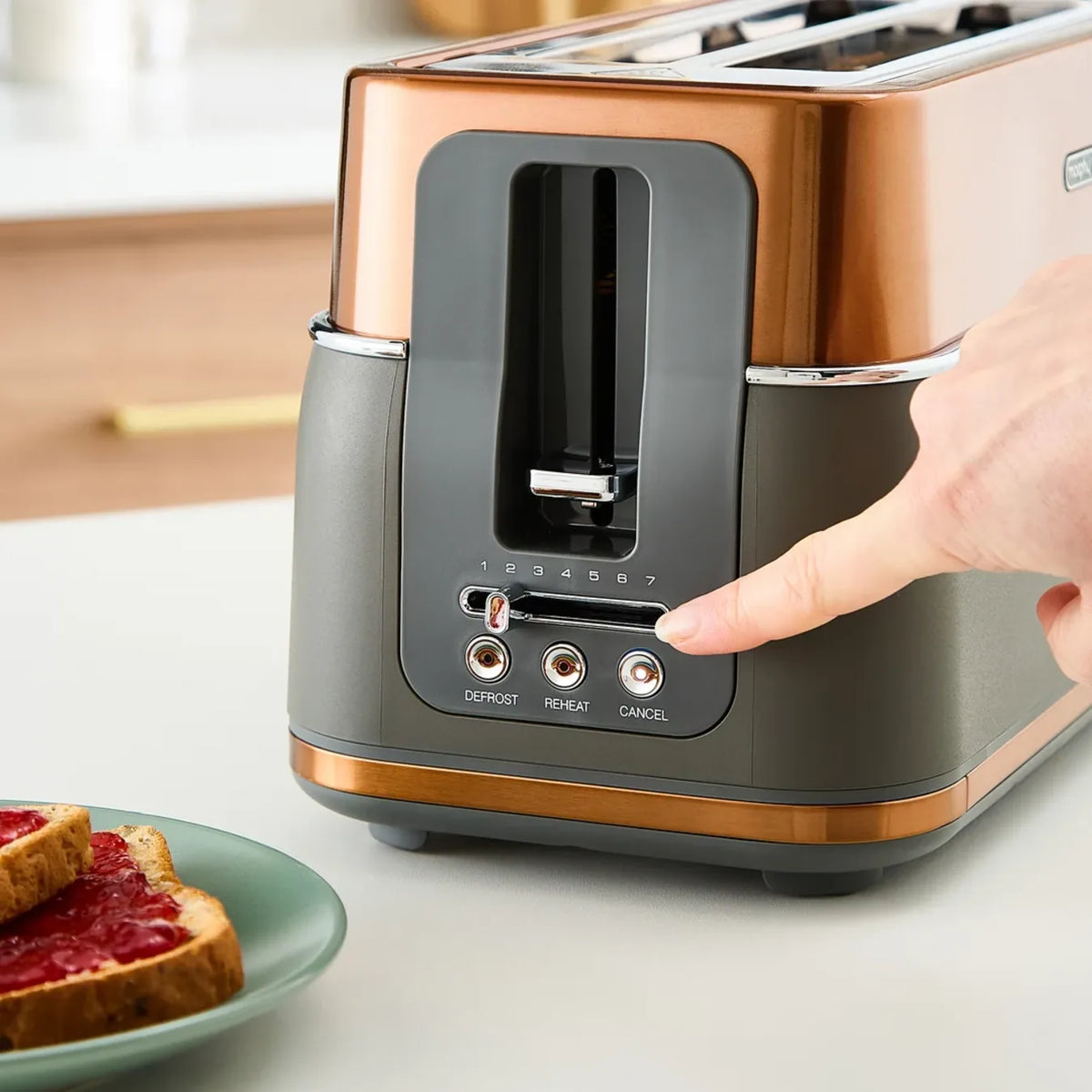 Morphy Richards Signature 245742 Toaster in Matt Copper, in use