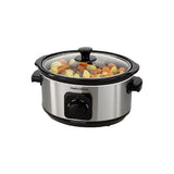 Morphy Richards 460017 3.5 L stainless steel slow cooker with removable ceramic pot, glass lid, and three heat settings, ideal for family meals, available in Cyprus.