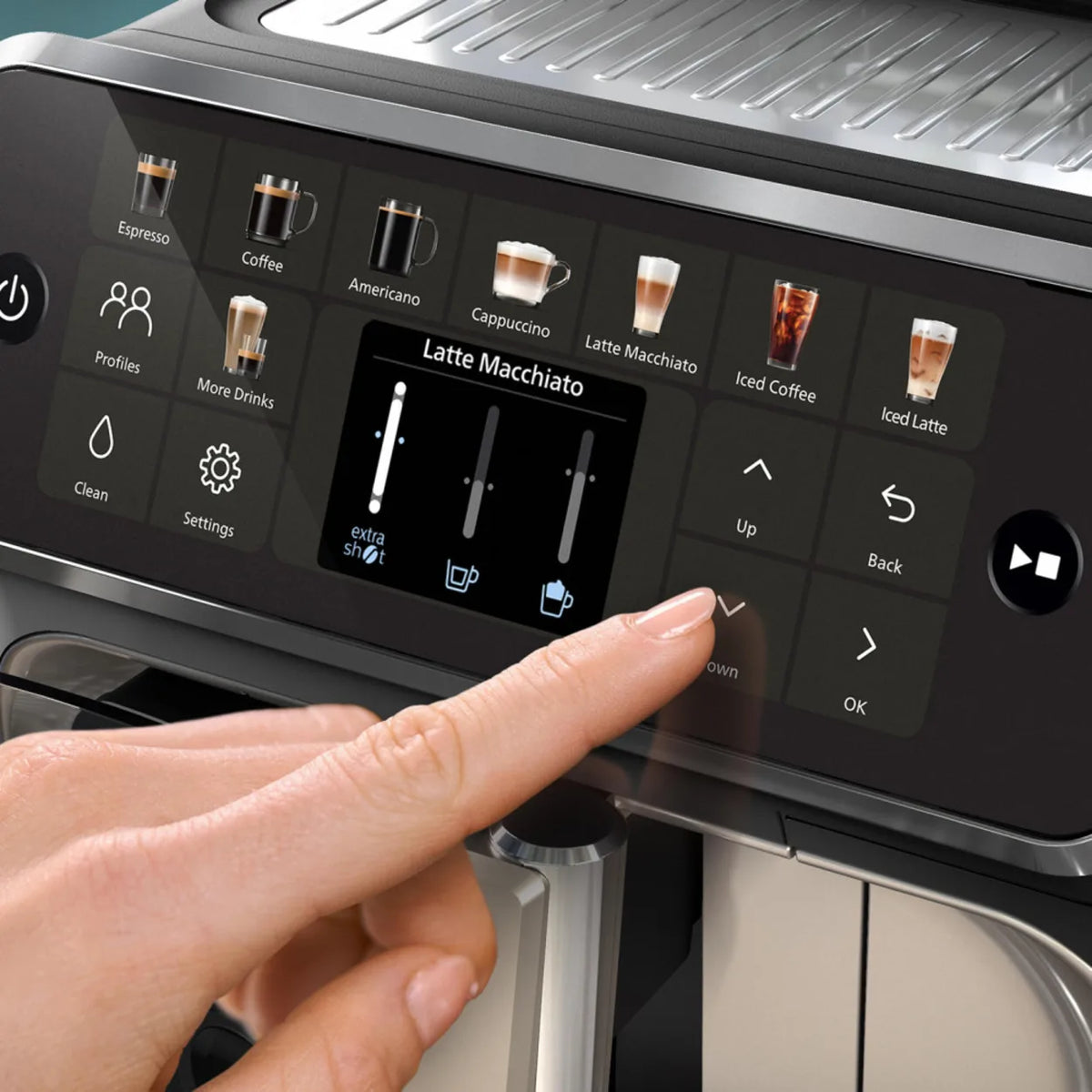 Philips 5500 Series EP5549/70 Espresso Machine in Black, close-up detail