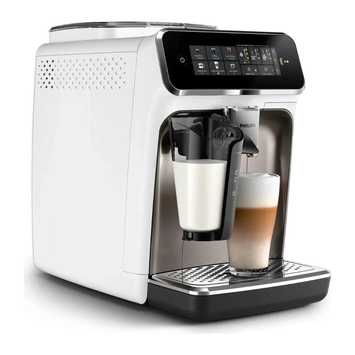 Philips Series 3300 EP3343/90 Espresso Machine in White, angled view