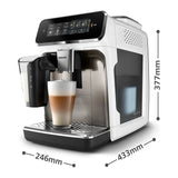 Philips Series 3300 EP3343/90 Espresso Machine in White, dimensions drawing