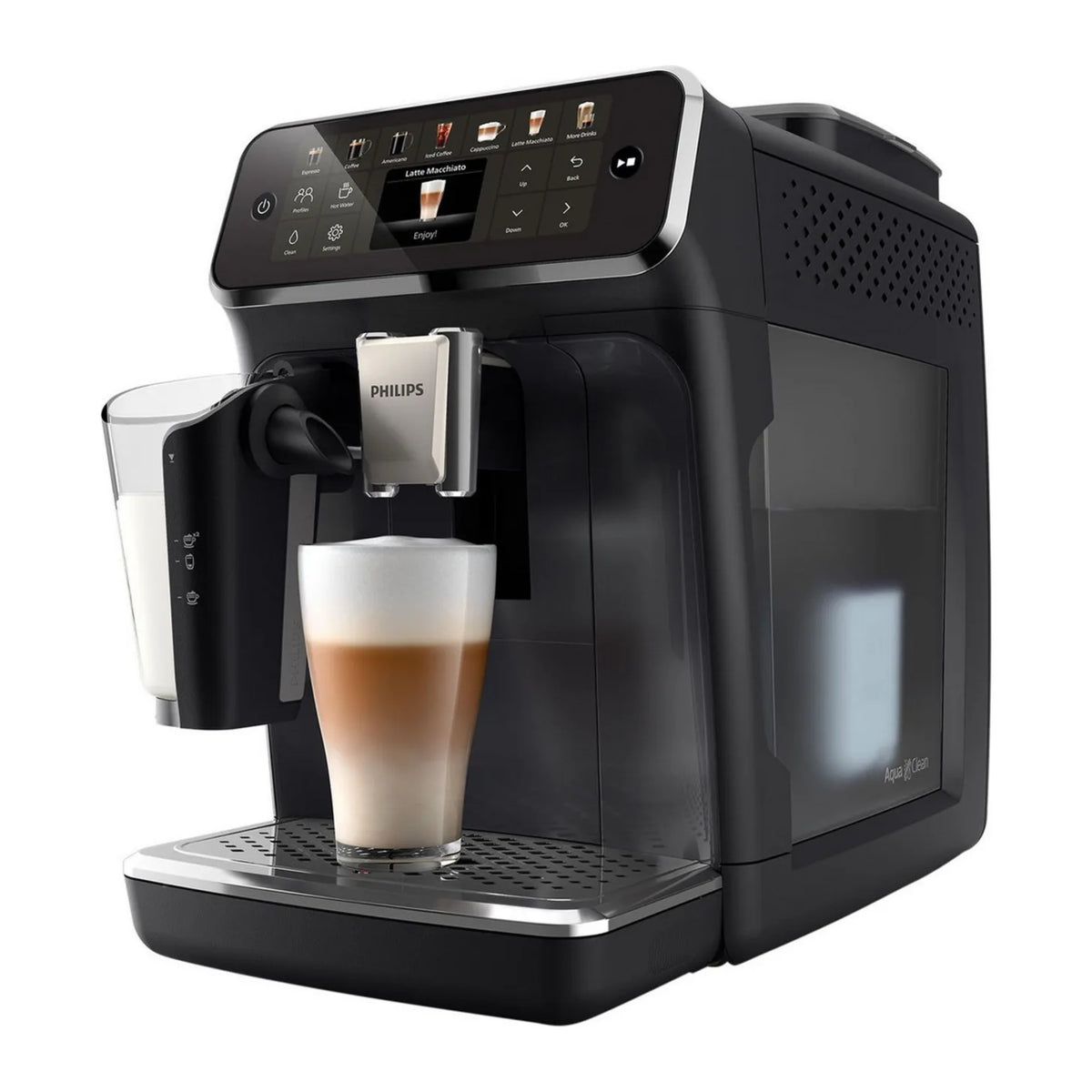 Philips Series 4400 EP4441/50 Espresso Machine in Black, angled view