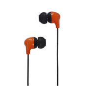 Pioneer SE-CL501 earphones shown in white, orange, green, and red color options with silicone tips.