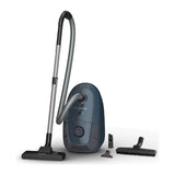 Rowenta RO3125 in Blue, with hose, tube, floor brush and small nozzles laid out